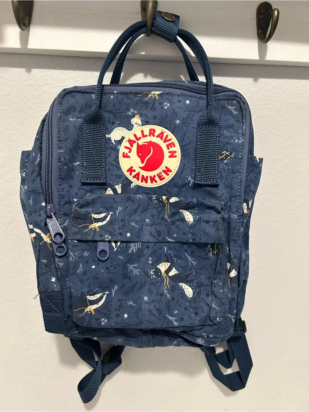 Fjallraven Kanken Kids Mini Backpack in Navy with Bird Print